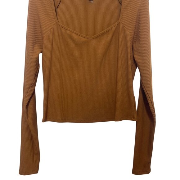 Wild Fable Womens Ribbed Long Sleeve Top XL Brown Rayon Spandex Blend Square Nec - Picture 4 of 6